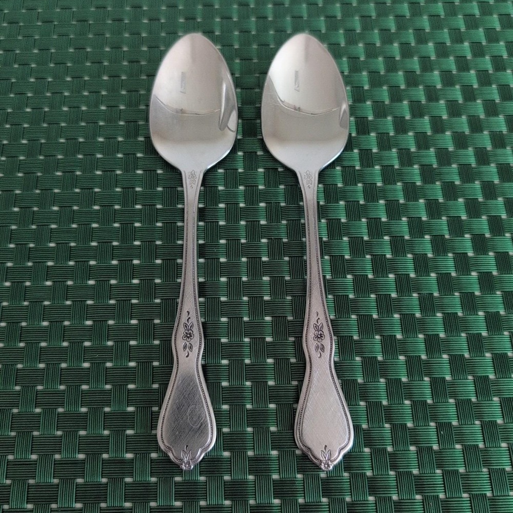 Oneida MORNING BLOSSOM Teaspoons Set Lot of 2 Stainless Burnished Floral USA Vtg